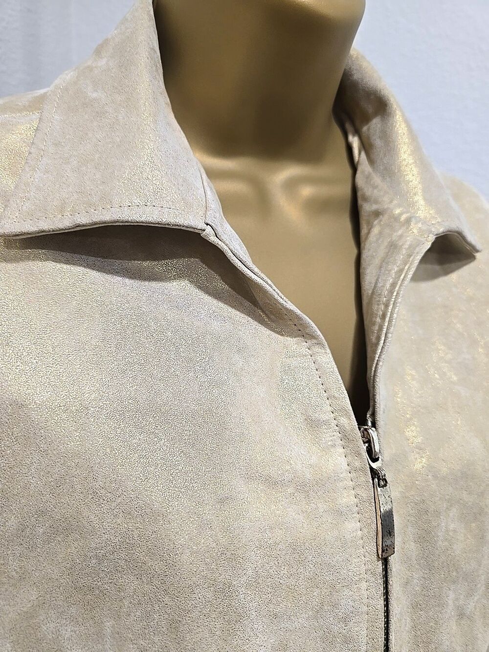 Y2k Champagne Gold Suede Leather Moto Biker Jacket Women Sz 8 Shimmer Cyber Glam
